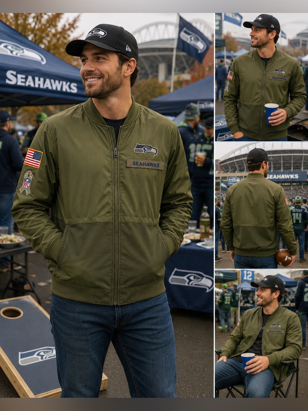 Nike Seattle Seahawks Olive Green Military Fan Zip-up Jacket- size L